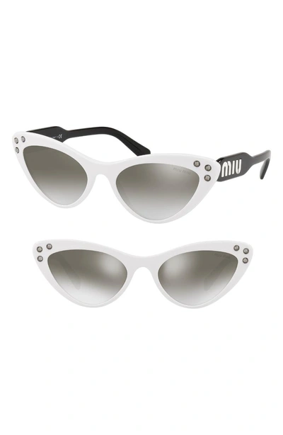 Shop Miu Miu Logomania 55mm Cat Eye Sunglasses - White Gradient Mirror