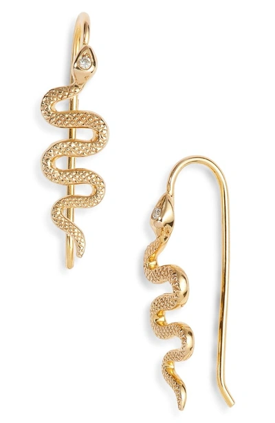 Shop Nora Kogan Xenia Diamond Snake Earrings In Yellow Gold