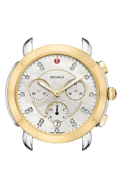 Shop Michele Sidney Chronograph Diamond Watch Head, 38mm In Gold/ Mop/ Silver