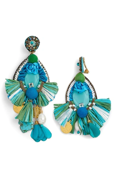 Shop Ranjana Khan Bluejay Tassel Earrings In Blue/ Green Multi