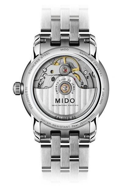 Shop Mido Baroncelli Ii Automatic Diamond Bracelet Watch, 33mm In Silver/ White/ Silver