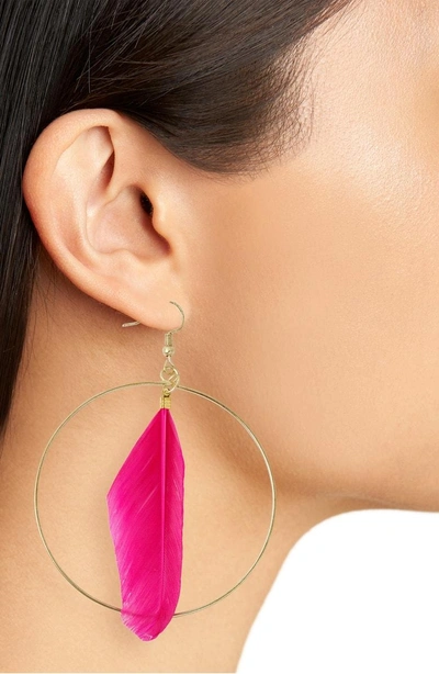 Shop Area Stars Nicole Feather Hoop Earrings In Fuschia