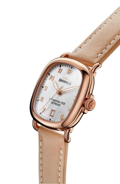 Shop Shinola The Guardian Leather Strap Watch, 36mm In Natural/ Mop/ Rose Gold