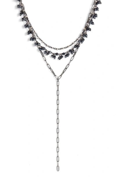Shop Ela Rae Layered Lariat Necklace In Mystic Black Spinel Shaker/ Rh