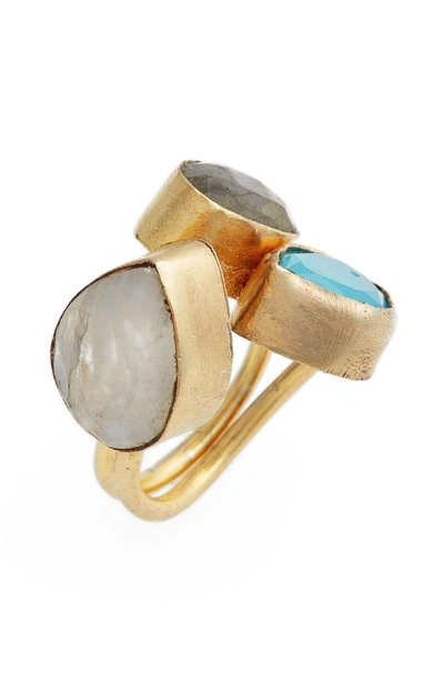 Shop Elise M Kinara Moonstone, Labradorite & Chalcedony Ring In Gold