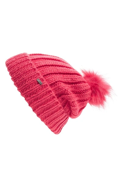 Shop Maison Scotch Faux Fur Pom Beanie - Purple In Winter Berry