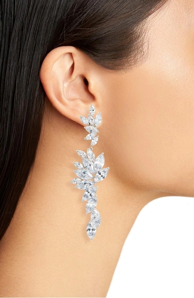 Shop Nina Layered Marquise Cubic Zirconia Statement Earrings In White/ Silver