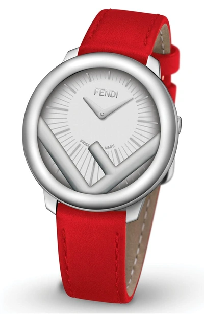 Shop Fendi Run Away Leather Strap Watch, 28mm In Silver/ White/ Silver