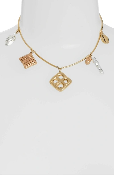 Shop Tory Burch Snack Charm Necklace In Brass / Silver / Rose Gold