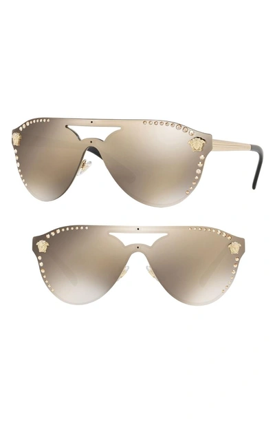 Shop Versace Medusa 60mm Crystal Shield Sunglasses - Gold Mirror