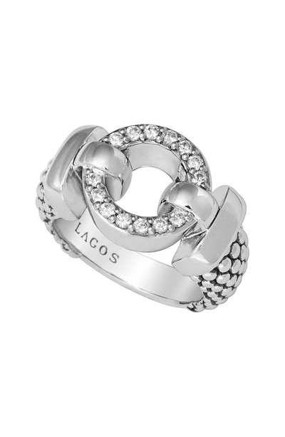 Lagos Enso Diamond Caviar Ring, 13mm In Silver