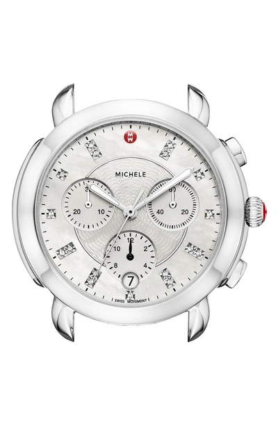 Shop Michele Sidney Chronograph Diamond Watch Head, 38mm In Silver/ Mop