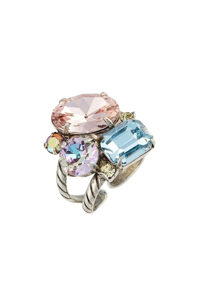 Shop Sorrelli Cluster Crystal Cocktail Ring In Pink/ Blue