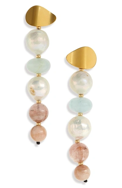 Shop Lizzie Fortunato Pearl Pastel Column Earrings In White Multi