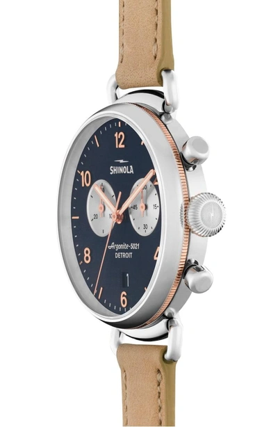 Shop Shinola 'the Canfield Chrono' Leather Strap Watch, 38mm In Natural/ Midnight Blue