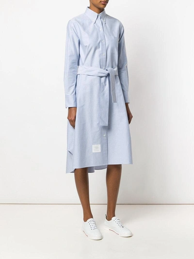 Shop Thom Browne A-line Fit Belted Oxford Shirtdress - Blue