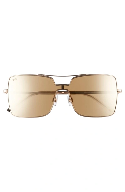 Shop Web 55mm Square Metal Shield Sunglasses In Rose Gold/ Brown