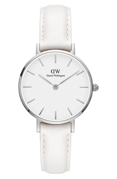 Shop Daniel Wellington Classic Petite Bondi Leather Strap Watch, 28mm In White/ Silver