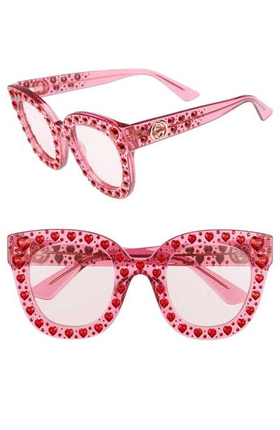 Shop Gucci 49mm Crystal Heart Sunglasses - Fuchsia