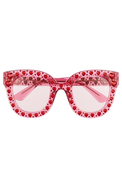 Shop Gucci 49mm Crystal Heart Sunglasses - Fuchsia