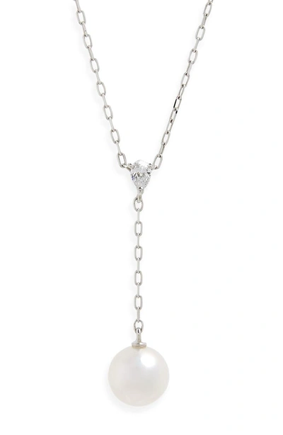 Shop Mikimoto Pearl & Diamond Y-drop Necklace In White Gold