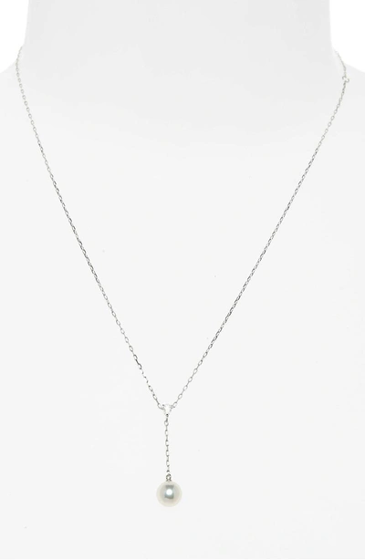 Shop Mikimoto Pearl & Diamond Y-drop Necklace In White Gold