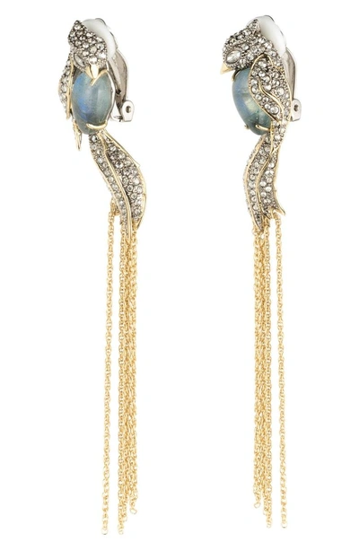 Shop Alexis Bittar Crystal Encrusted Lovebird Tassel Clip Earrings In Gold/ Silver