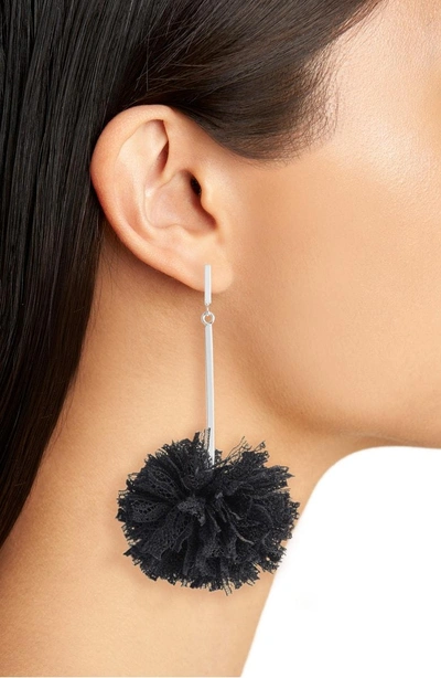 Shop Tuleste Lace Pom Pom Earrings In Silver/ Black