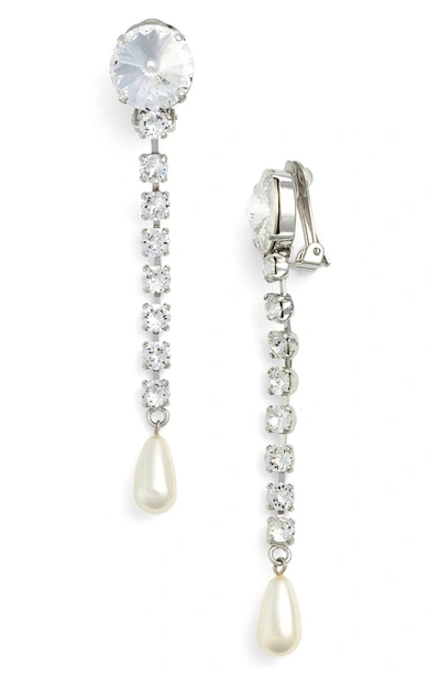 Shop Miu Miu 'classic' Crystal & Bead Drop Earrings In Cream/ Cristal