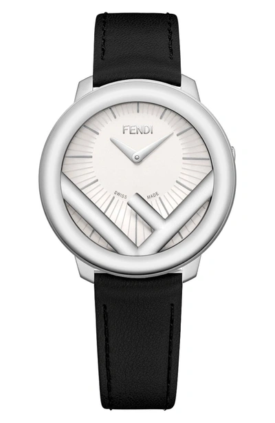 Shop Fendi Run Away Leather Strap Watch, 36mm In Silver/ White/ Silver