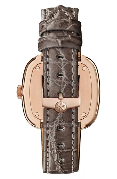 Shop Gomelsky The Eppie Sneed Diamond Mini Alligator Strap Watch, 32mm In Grey Brown/ Mop/ Gold