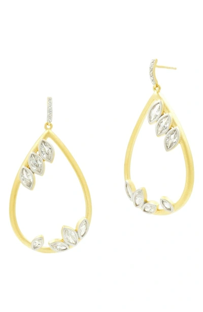 Shop Freida Rothman Fleur Bloom Teardrop Hoop Earrings In Silver And Gold