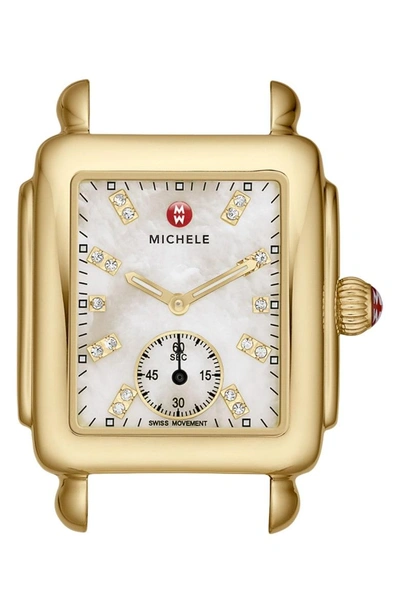 Shop Michele Deco 16 Diamond Dial Gold Watch Head, 29mm X 31mm