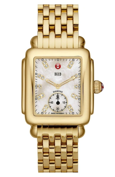 Shop Michele Deco 16 Diamond Dial Gold Watch Head, 29mm X 31mm