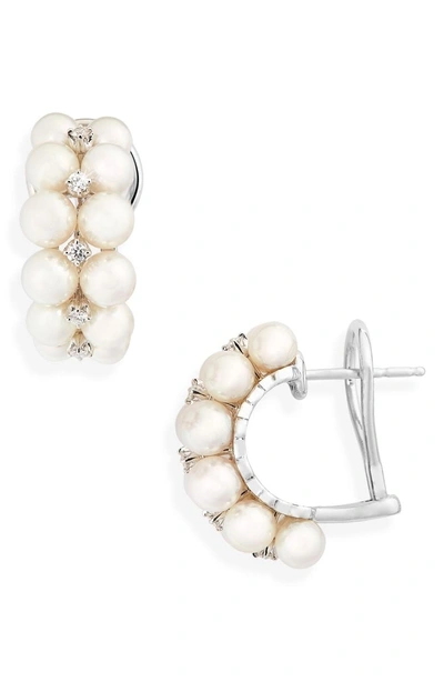 Shop Mikimoto 2-row Pearl & Diamond Earrings In White Gold