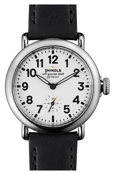 Shop Shinola The Runwell Leather Strap Watch, 36mm In Black/ White