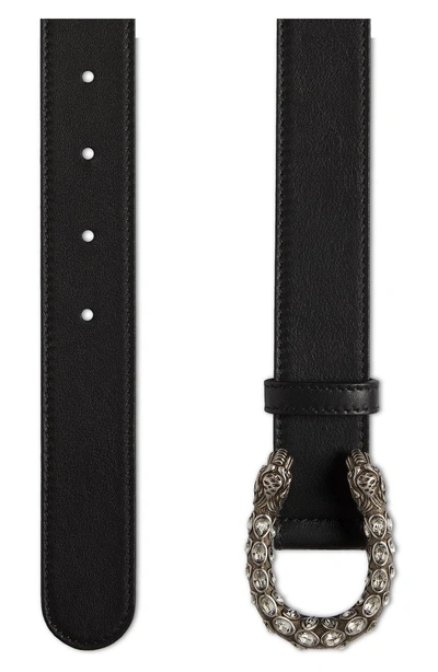 Shop Gucci Crystal Leather Belt In Black Diam