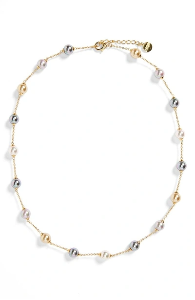 Shop Majorica 8mm Pearl Station Necklace In Gold/ Champagne