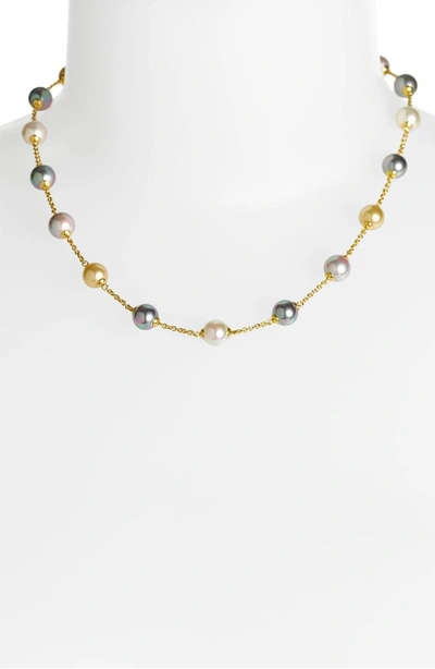 Shop Majorica 8mm Pearl Station Necklace In Gold/ Champagne