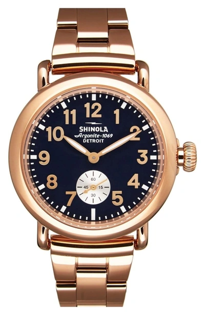 Shop Shinola 'the Runwell' Bracelet Watch, 36mm In Rose Gold/ Navy