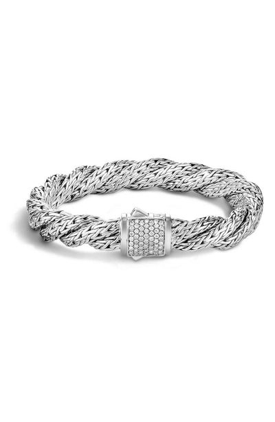 Shop John Hardy Twist Chain Pave Diamond Bracelet In Silver/ Diamond