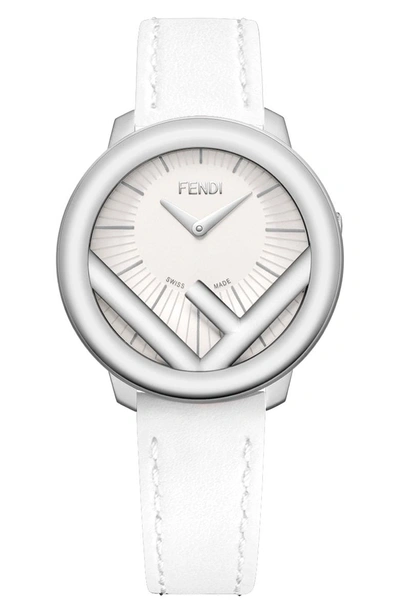 Shop Fendi Run Away Leather Strap Watch, 36mm In Silver/ White/ Silver