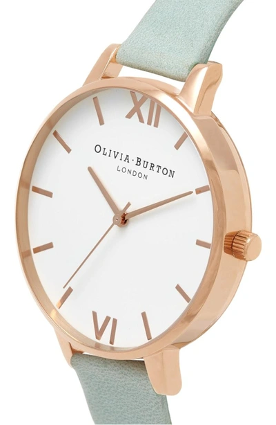Shop Olivia Burton Leather Strap Watch, 38mm In Sage/ White/ Rose Gold