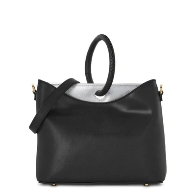 Shop Elleme Simone Black Leather Shoulder Bag In Black And Silver