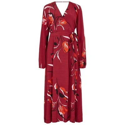 Shop Gestuz Sille Floral-print Wrap Dress In Red