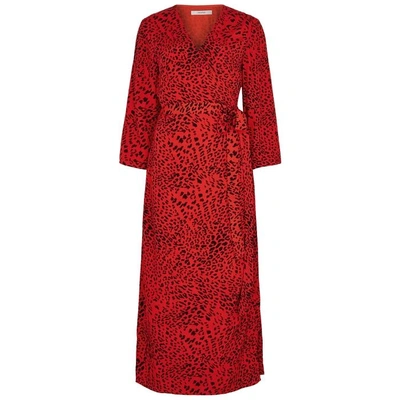 Shop Gestuz Loui Leopard-print Wrap Dress In Red