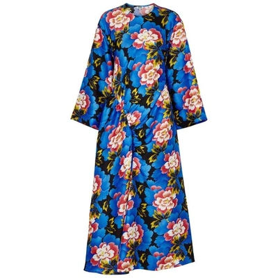 Shop Kenzo Floral-print Silk Midi Dress In Multicoloured