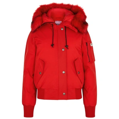 Shop Kenzo Red Faux Fur-trimmed Shell Jacket