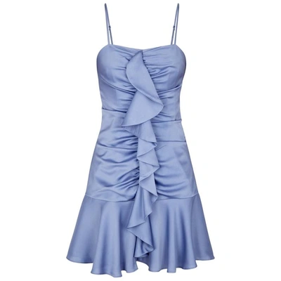 Shop Keepsake For Me Ruffle-trimmed Satin Mini Dress In Light Blue