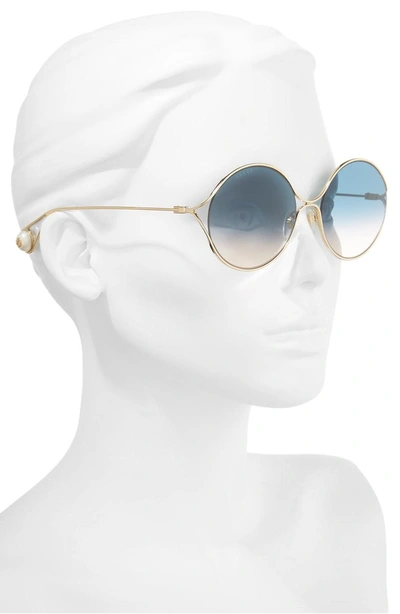 Shop Gucci 58mm Gradient Lens Round Sunglasses - Gold/ Turquoise/ Red